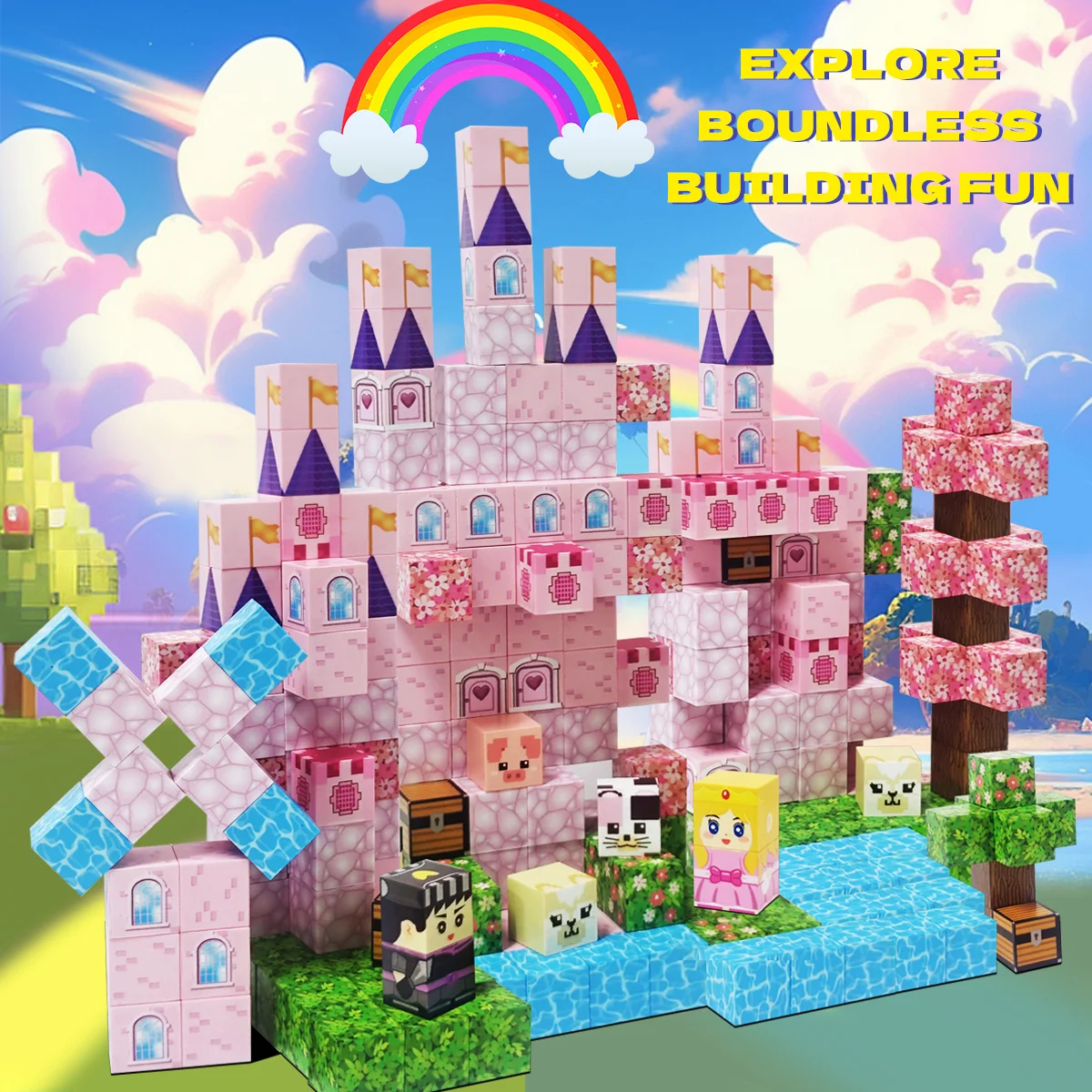 Kersenbloesems kasteel magnetische bouwstenen, vonkcreativiteit en bouw architectonische vaardigheden, kerst- en Halloweencadeaus