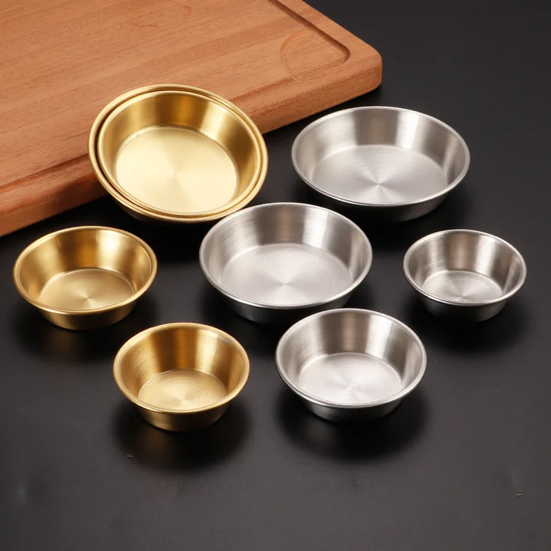 Korean barbecue shop kimchi dish hotpot Western food dish golden seasoning round dish outdoor 304 stainless steel sauce dish