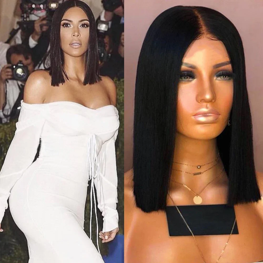 Women's Straight Bob Black Coral Wig- Short Black Bob Wig With No Bangs Short Middle Part Synthetic Wig For Party