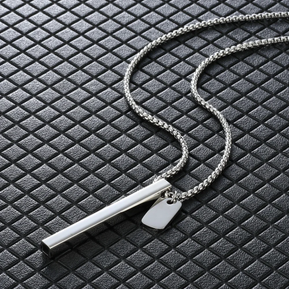 Fashion Stainless Steel Mindfulness Pendants Adjustable Breathing Relief Ring Square Tube Hanging Tag Whistle Necklace Jewelry