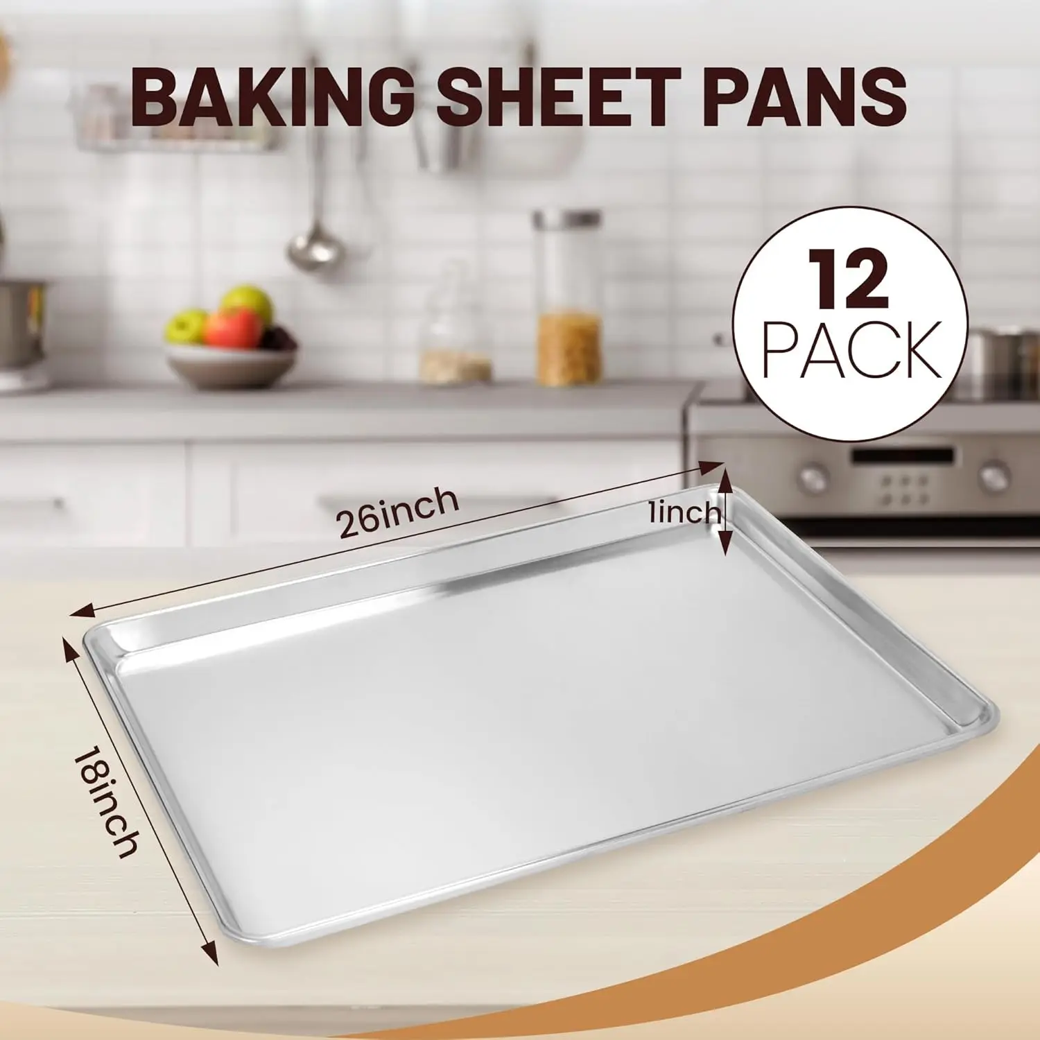 12 Pack Full Size Baking Sheet Pan Aluminum Pan for Oven Bakery Hotel Restaurant 26