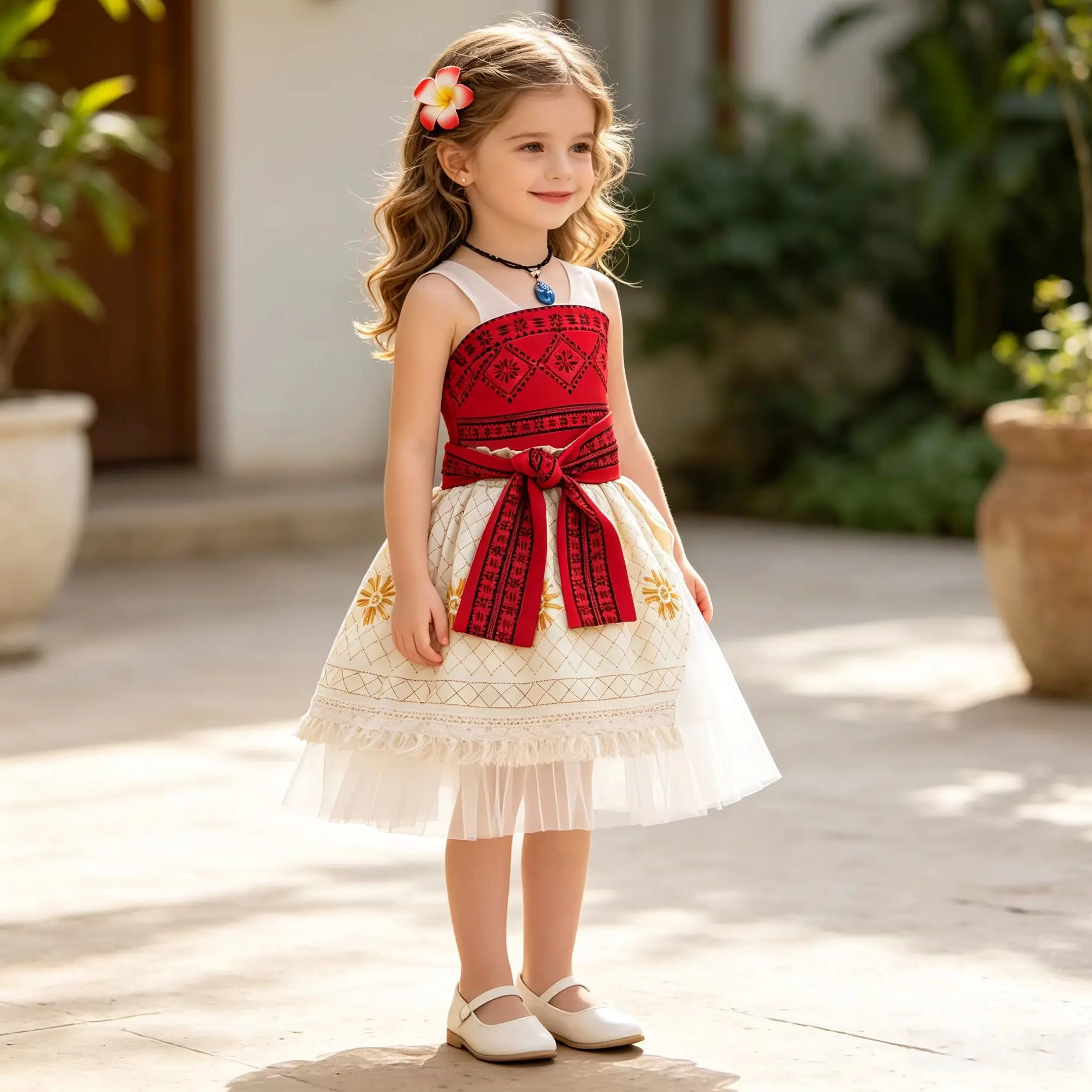 Kids Girls Movie Ocean Adventure Princess Dress With Necklace For Children Performance Halloween Carnival Birthday Party Outfits
