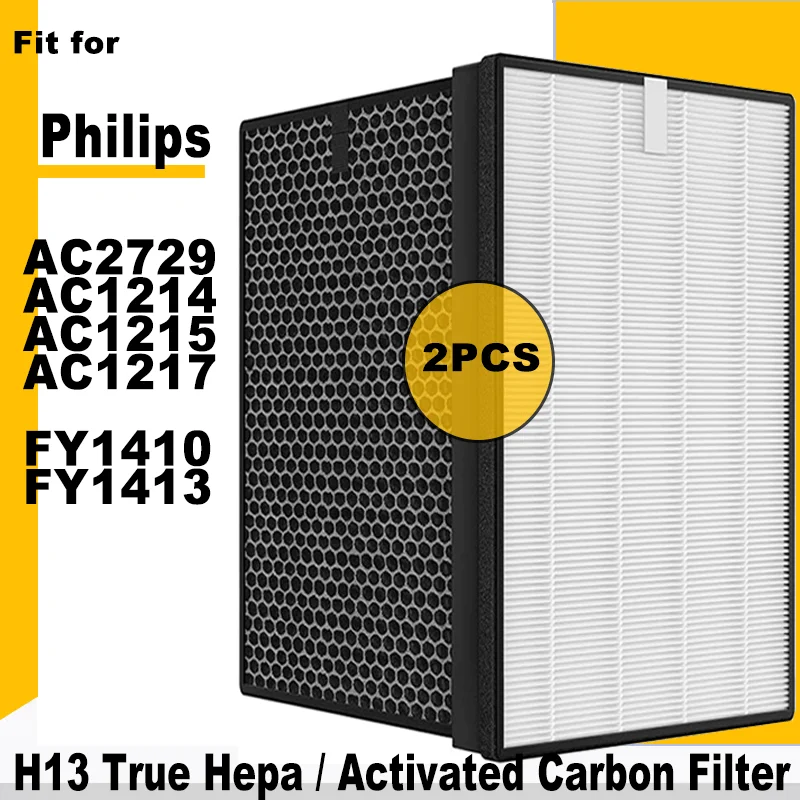 Replacement H13 True HEPA Activated Carbon Filter FY1410 FY1413 Compatible with Philips Air Purifier AC2729, AC1214, AC1215