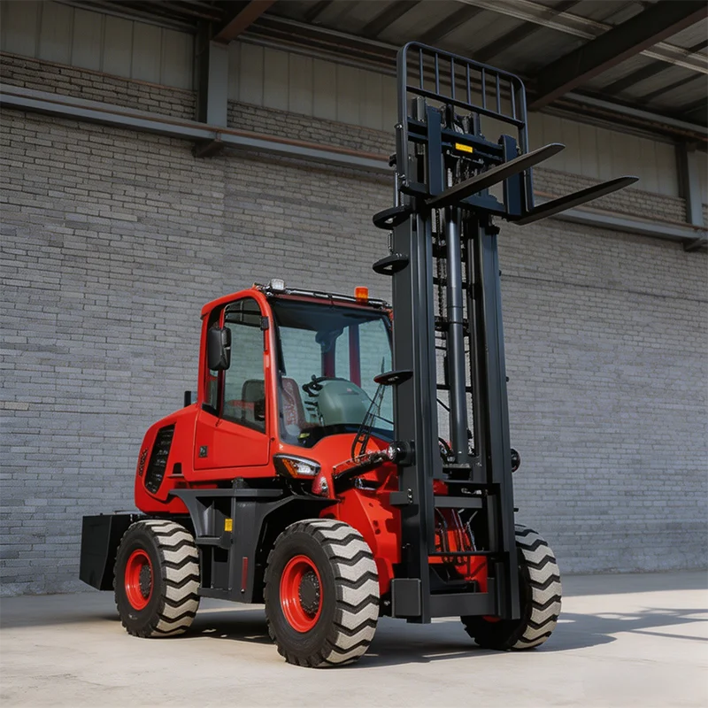 Three Stage Mast Off-road forklift 4.3Ton 4WD Rough Terrain High Rise Construction Stack Forklift For Global Sale