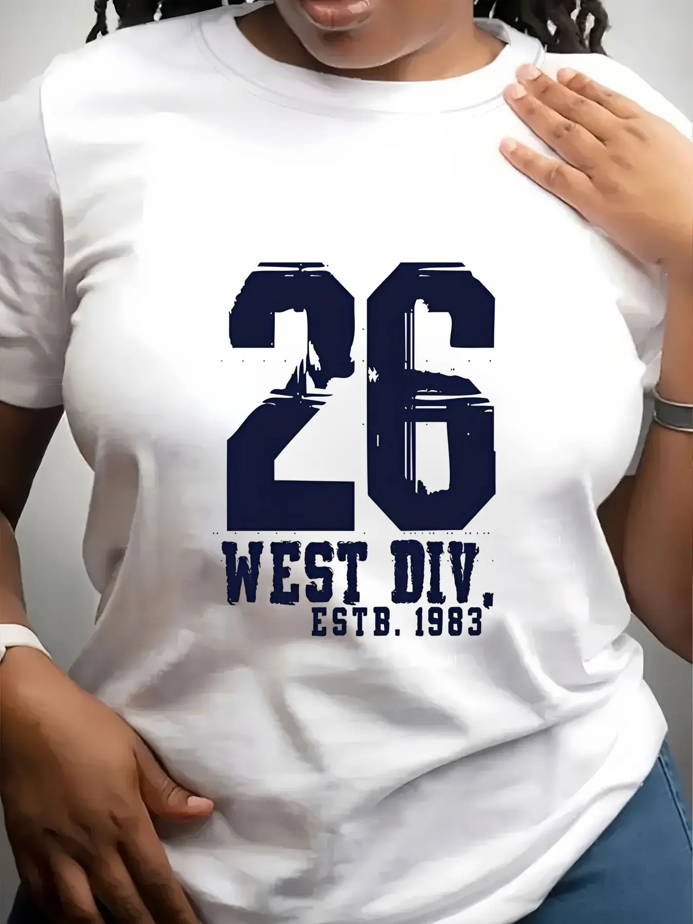 Women's Trendy Crew Neck T-Shirt Twenty Six West Division Established Suitable for Casual Sportswear
