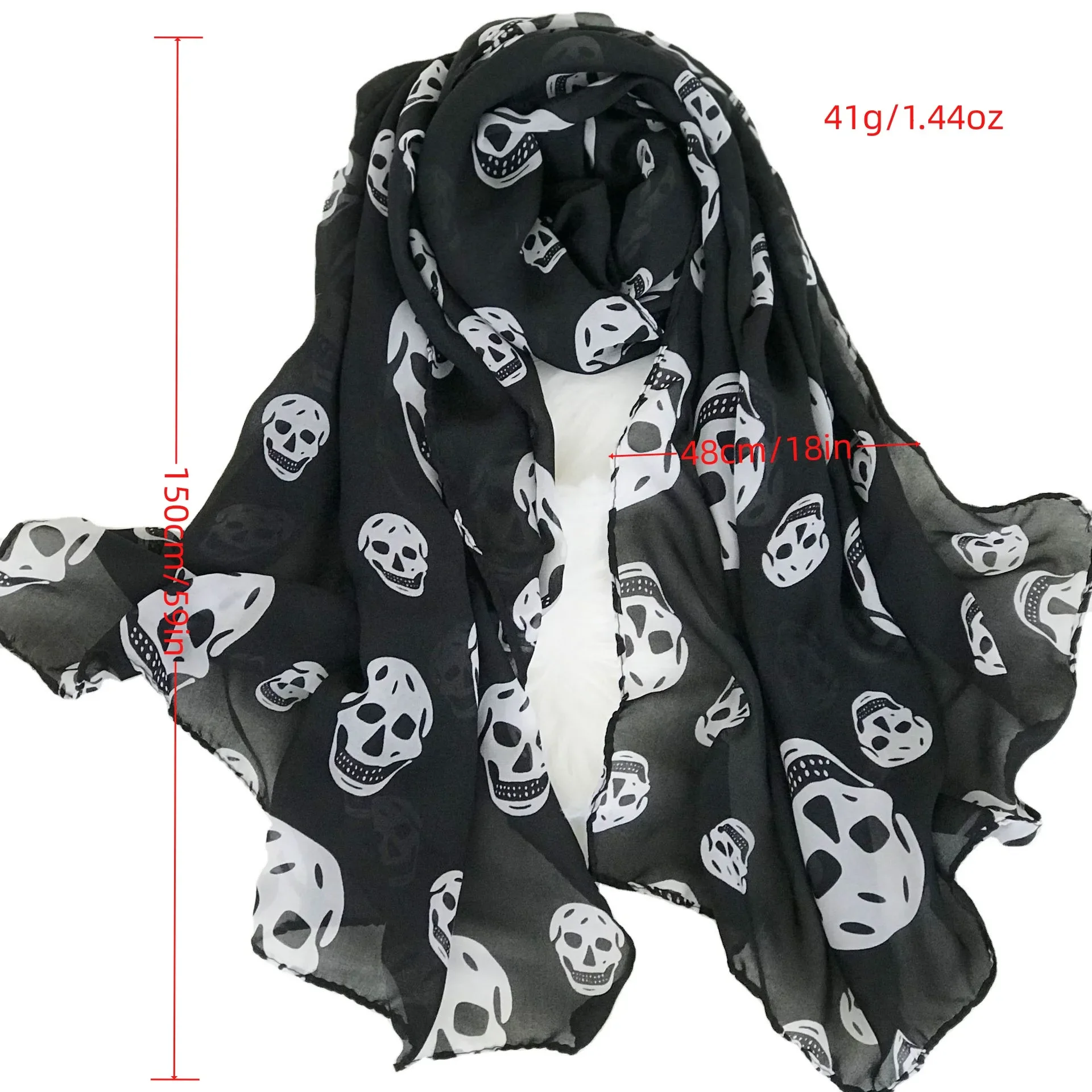 

Summer Beach Long Shawl Fahion Skull Print Chiffon Silk Scarf Mulim Hijab For Man Women Soft Thin 50*150cm