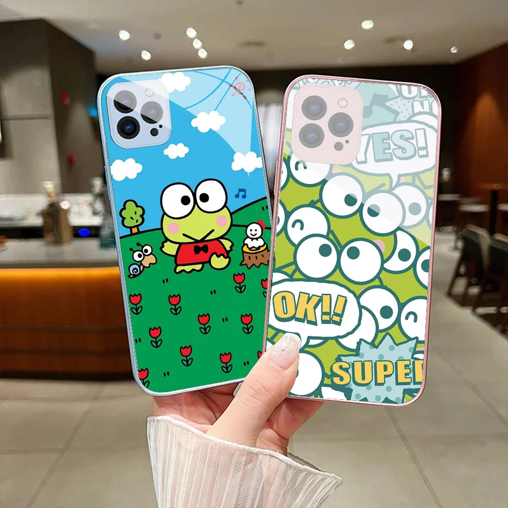 S-Sario K-Keroppi Phone Case For IPhone 15 14 13 12 Mini 11 Pro Max X XS XR 6 7 8 SE Plus Glass Hard Cover