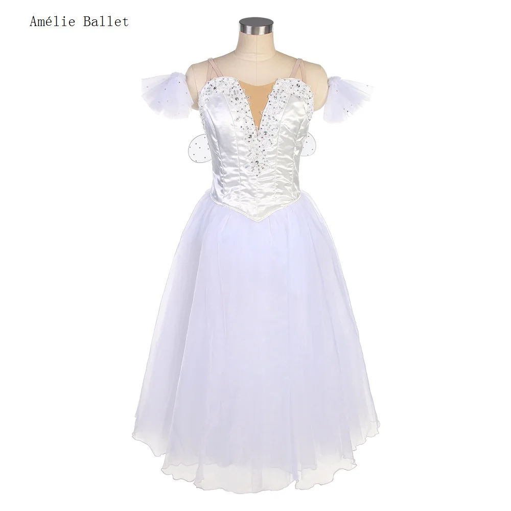 

B23042 White Professional Romantic Ballet Dance Tutu Adult Girls Customized Ballerina Dancing Dress with Adjustable Hook Back