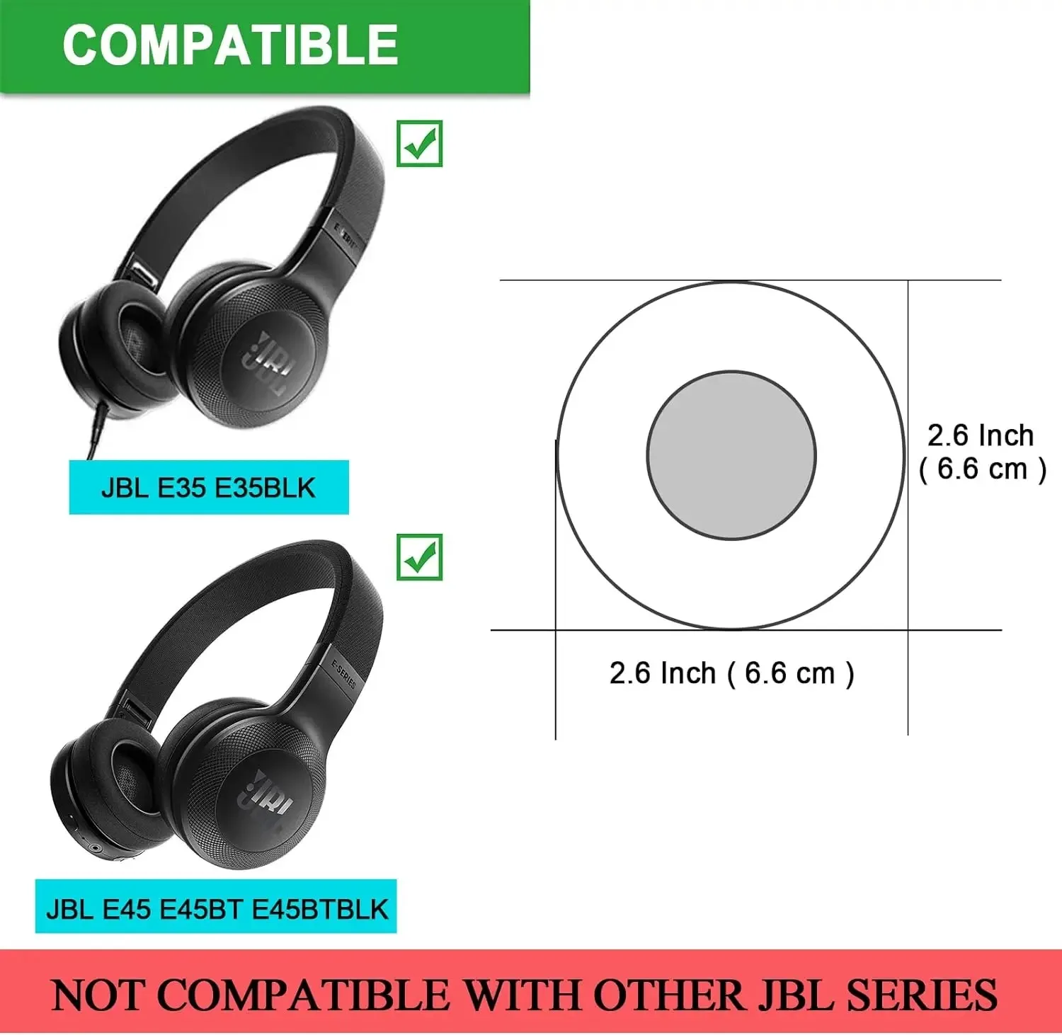 E45BT Ear Pads Cushion Replacement Compatible with JBL E35 E45 E45BT C45BT Bluetooth Wireless Headphone (Protein Leather Earpad)
