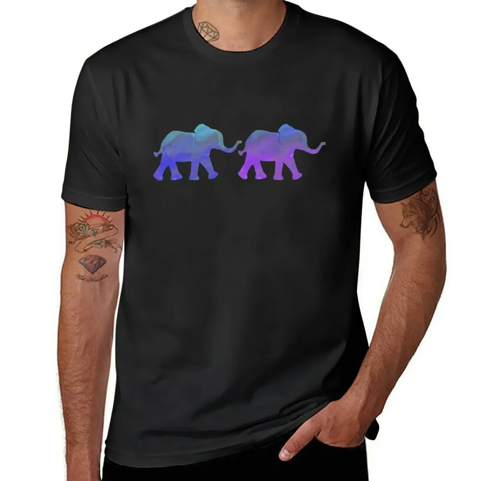 Follow The Leader - Painted Elephants in Purple, Royal Blue, & Mint T-Shirt shirts graphic tee t shirt men 100℅ cotton