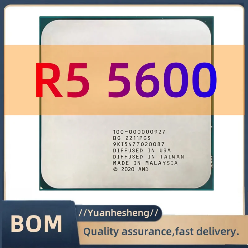 R5 5600 Procesador de CPU de 3,5 GHz, 6 núcleos y 12 hilos, 7NM L3=32M 100- 000000927   Enchufe AM4 sin ventilador