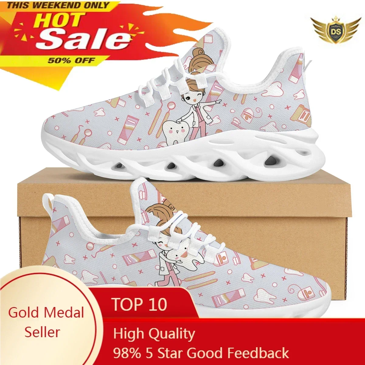 Dental Fairy Print Ladies Vulcanized Shoes Dentist Equipment Design Flat Shoes Breathable Lightweight Lace Up Sneakers Footwear