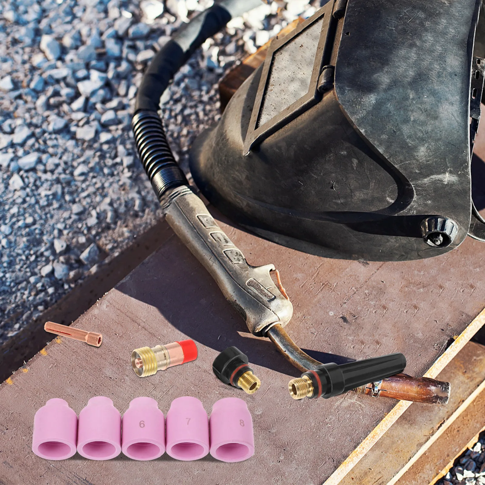 

1Set Welding Torch Connector Kit with Copper Plastic Ceramic Nozzles Cups for Stainless Steel Aluminum Alloy Mig Tig Welding