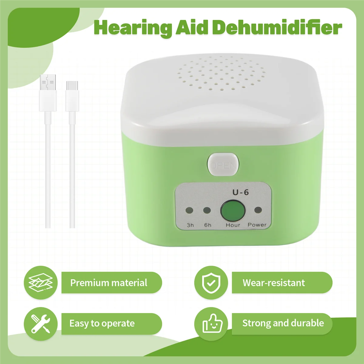 Deshumidificador de audífono eléctrico de mejor calidad, caja de secado USB, caja secadora de audífonos a prueba de humedad, protege el cuidado de la salud del oído