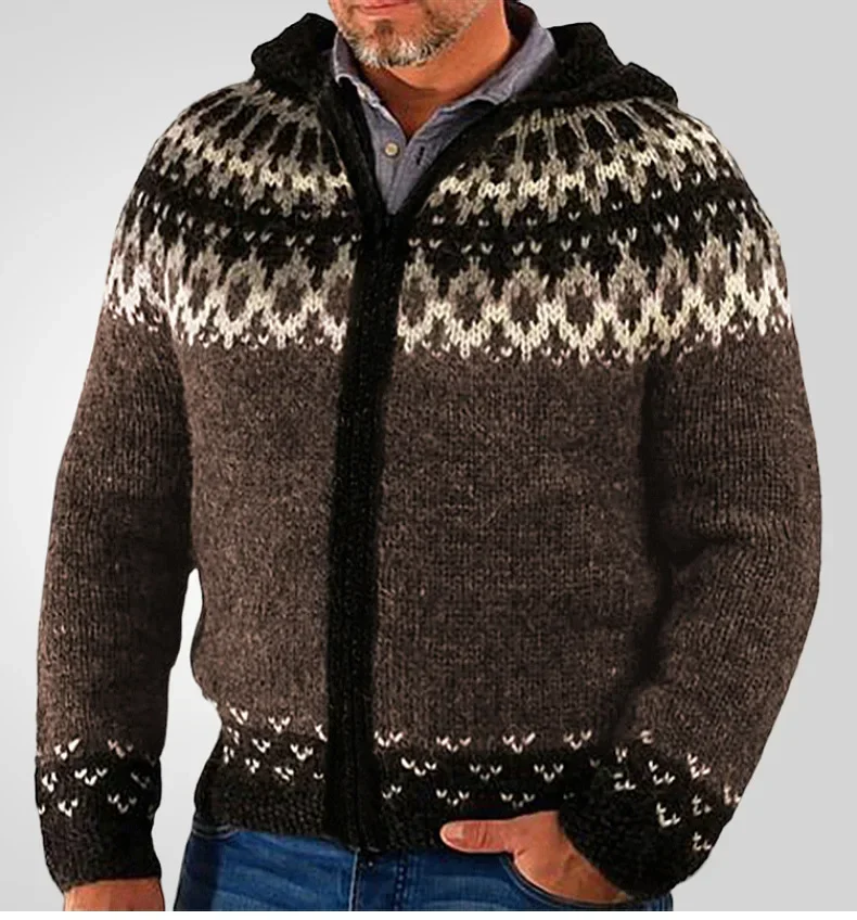 Cárdigan para hombre, suéteres, abrigo con cremallera, abrigos con capucha de manga larga estampados, abrigos informales con empalme de punto abierto, prendas de vestir exteriores para otoño e invierno, novedad de 2025