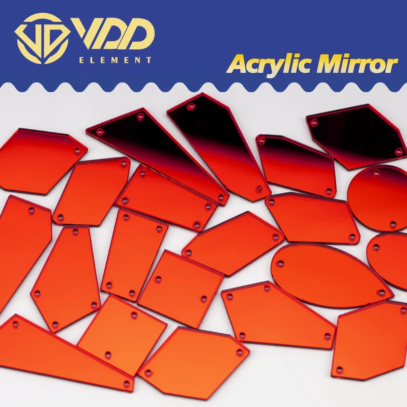 VDD 60/200Pcs Mix Size Red Orange Acrylic Mirror Sewing Rhinestones Sew On DIY Crafts Flat Back Stones Dress Garment Decorations