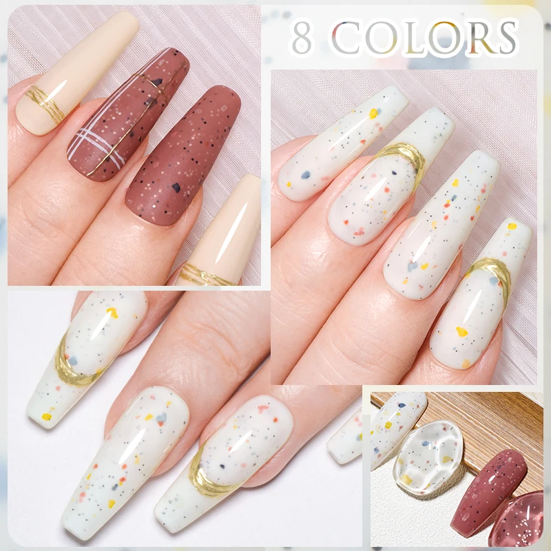 8pc Snowflake Cream Color Gel Polish Set Cream White Pink Glitter Semi Permanent UV Gel Nail Kit Long Lasting Nail Art Varnish