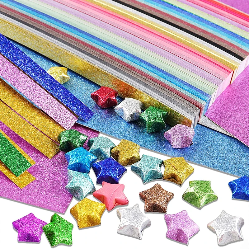 140sheet Origami Star Paper Strips Glitter Lucky Star Paper Color Decor Folding Paper DIY Arts Crafting Supplies School Teaching