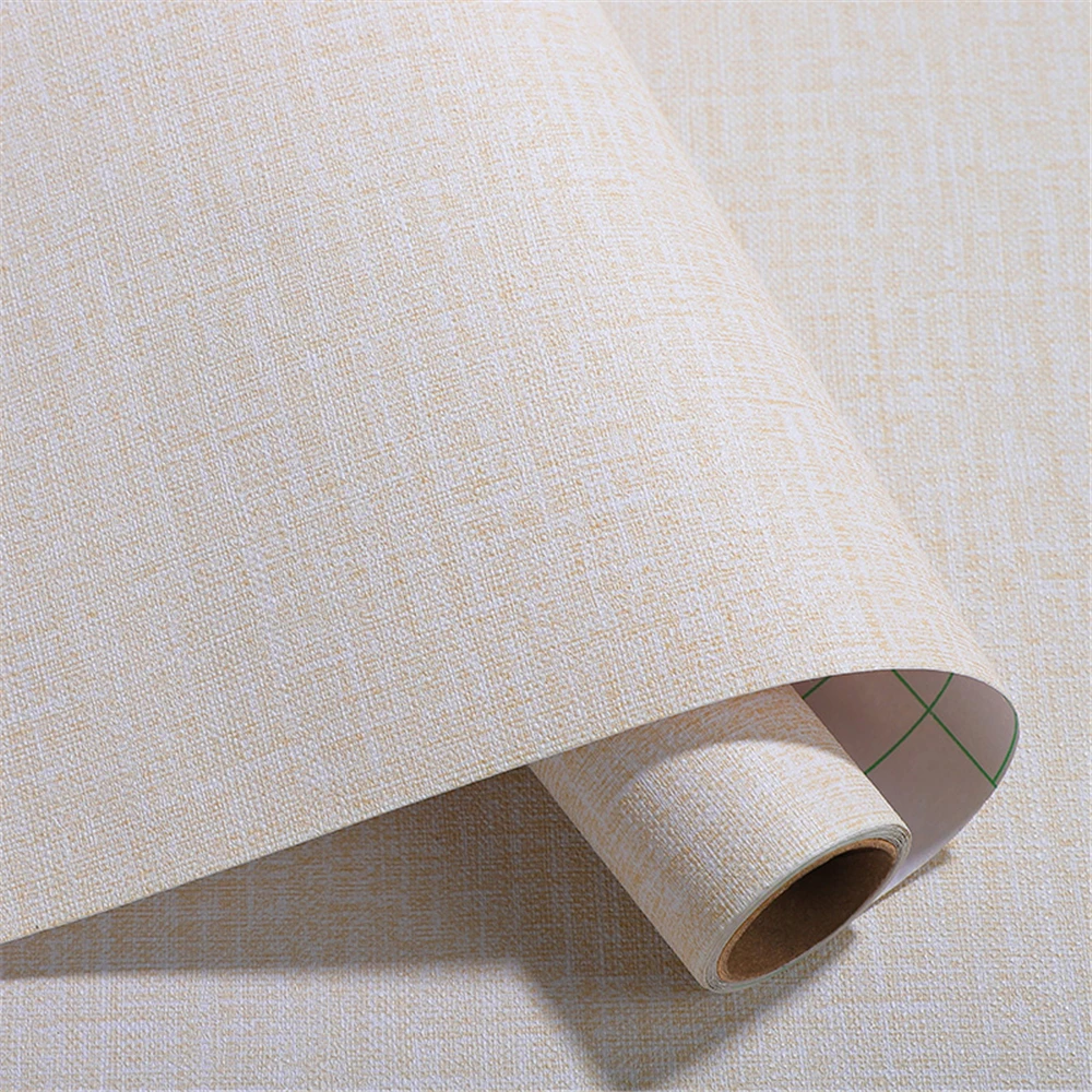 

5m New Linen Self-adhesive Renovation Stickers PVC Beige Wallpaper Living Room TV Background Vinyl Contact Paper Home Decoration