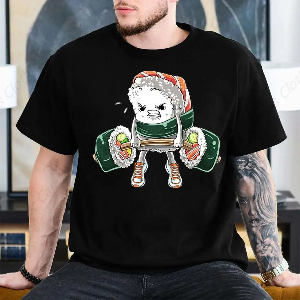 Sushi Gym Printed Men's T-shirt Fun Fashion Cool T shirt Short Sleeve Round Neck Pattern Pure Cotton Top