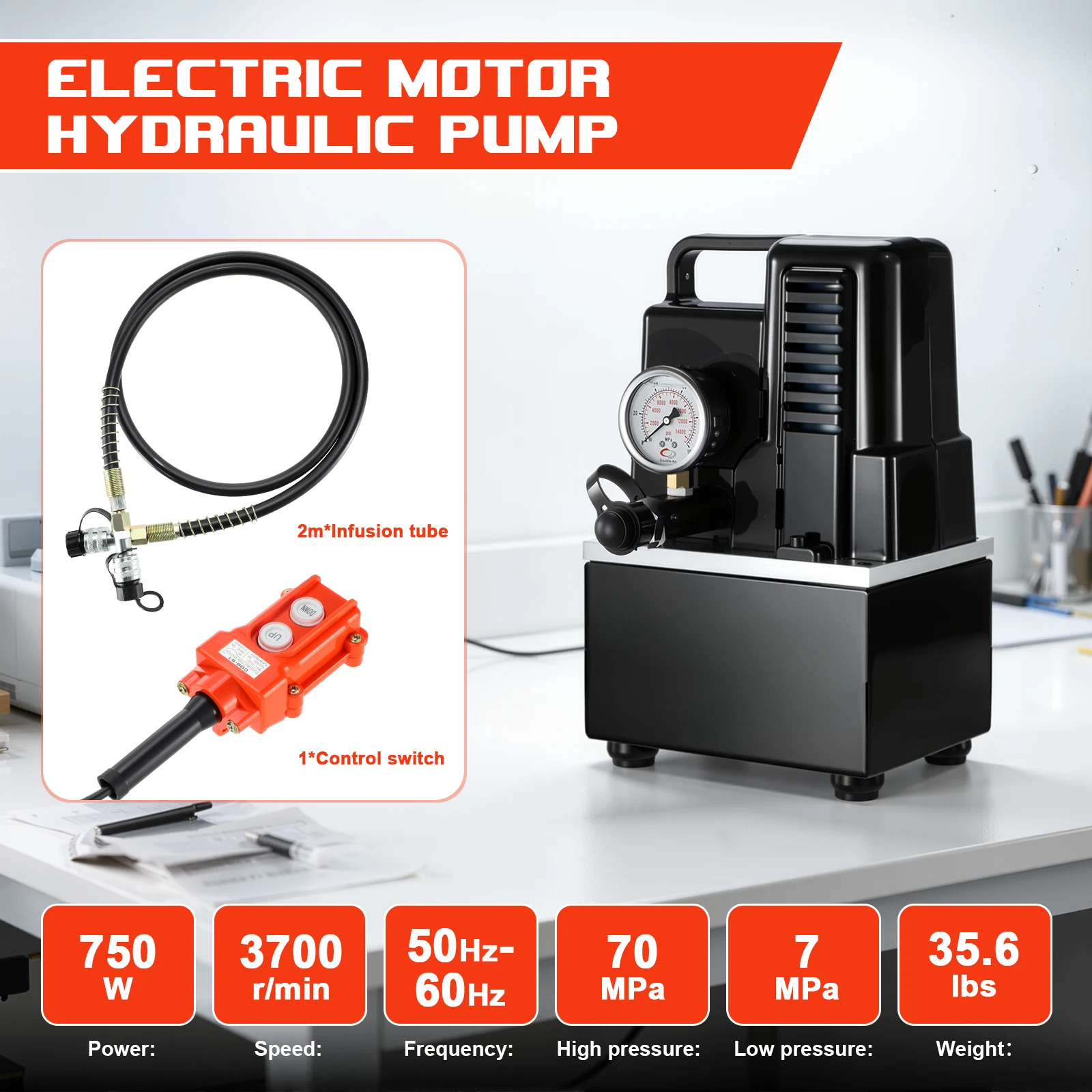 

Electric Hydraulic Pump, 750W 110V/120V 3L Capacity, Single Acting Solenoid Valve, Electric Driven Hydraulic Pump Power Pack Unit With Pedal Switch - For Industrial Applications - Suitable for Punching/Bending/Jack Machines - Ideal Gift for Mechanics & DI