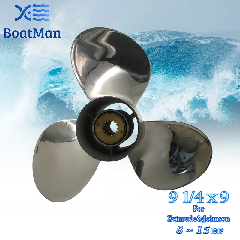 Boatman Boat Propeller 9 1/4x9 Match with Evinrude&Johnson Outboard Engines 9.9-15 HP 3Blades Stainless Steel 13 Spline Tooth RH