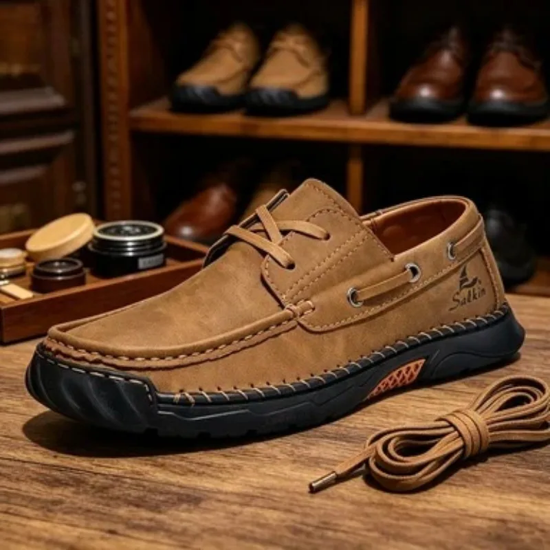 

Handmade Stitching Men Casual Leather Shoes Designer Loafers Men Breathable Outdoor Spring Autumn New Model Comfortable Footwear