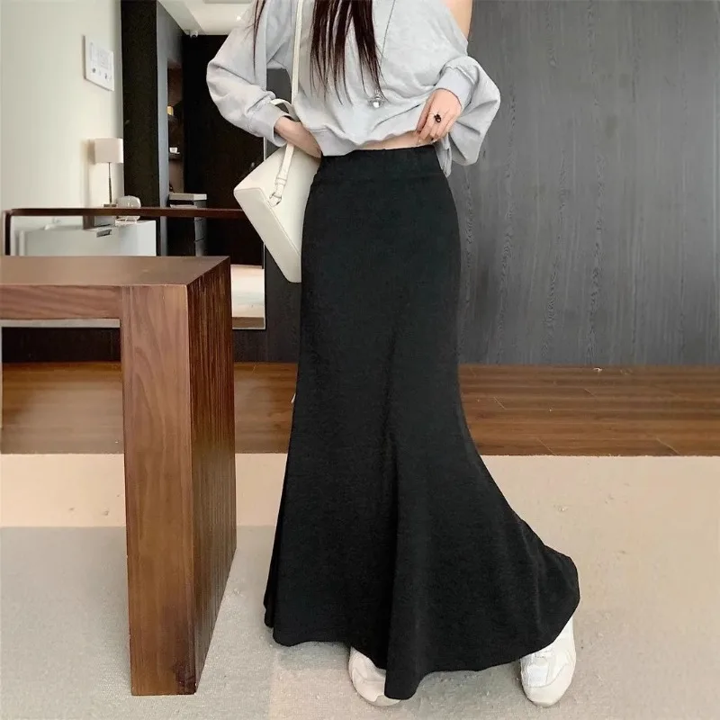 

Эластичная высокая талия для отдыха, весна и осень, простая висящая новая мини-юбка с рыбьим хвостом, тонкая длинная юбка с высокой талией2025