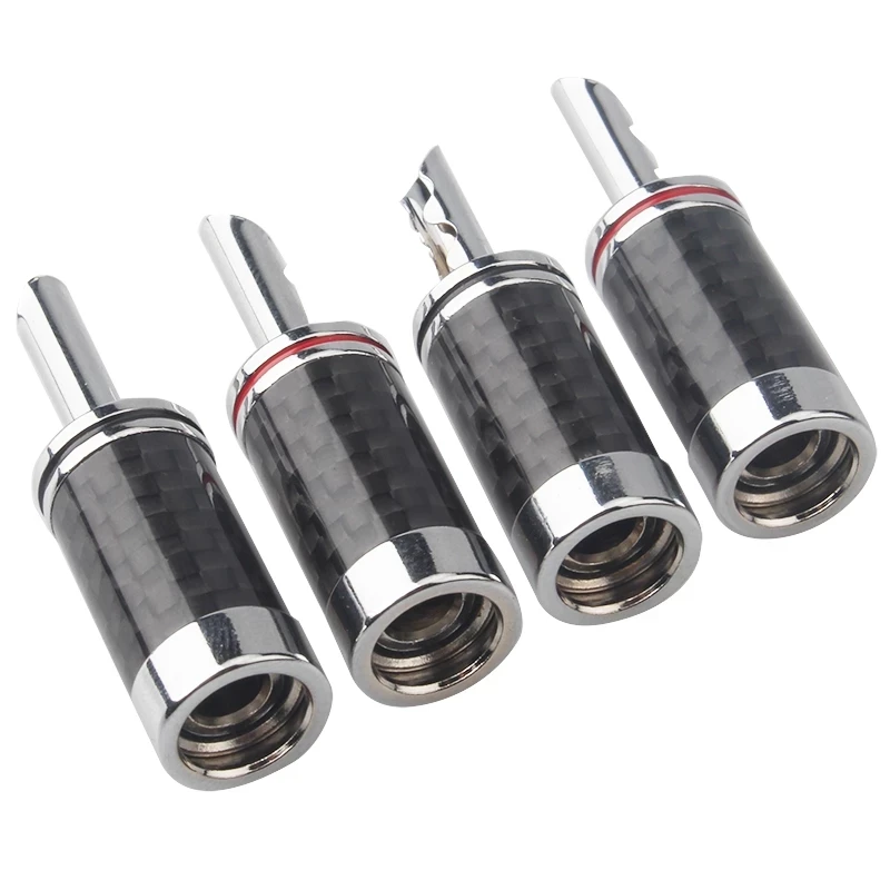 HIFI 4PCS BFA Rhodium plated banana plug Carbon fiber audio speaker cable banana connector