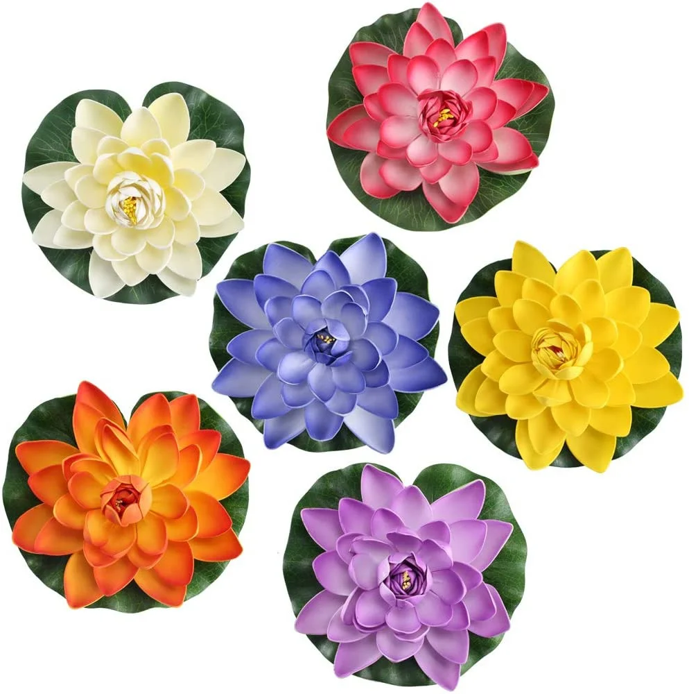 

Artificial Floating Foam Lotus Flowers, Water Lily Plastic Floating Pond Decor, Multicolor, 6Pcs