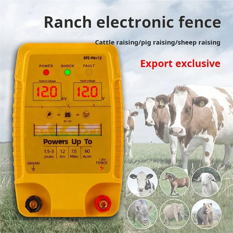 ABFI Electronic Fence Transformer Ranch Electric Fence 5KM 12V Energizer Controller For Animals Livestock US-PLUG