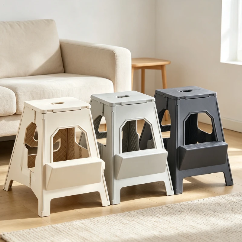 Foldable Plastic Step Stool, Thickened Bathroom Seat & Portable Camping Chair, Non-Slip Multi-Purpose Sitting Ladder for Home