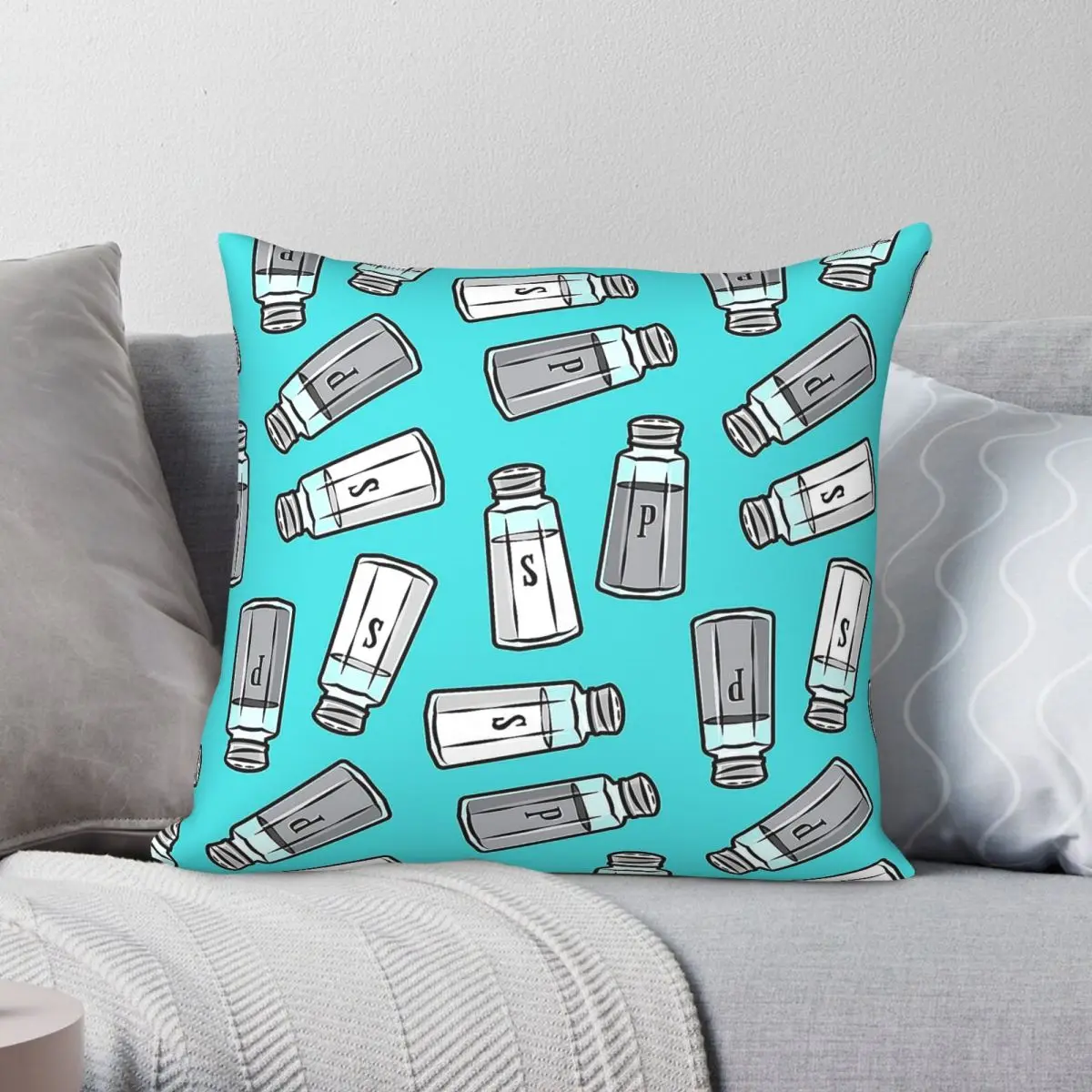 Salt Pepper Shakers Teal Square Pillowcase Polyester Linen Velvet Printed Zip Decor Home Cushion Cover
