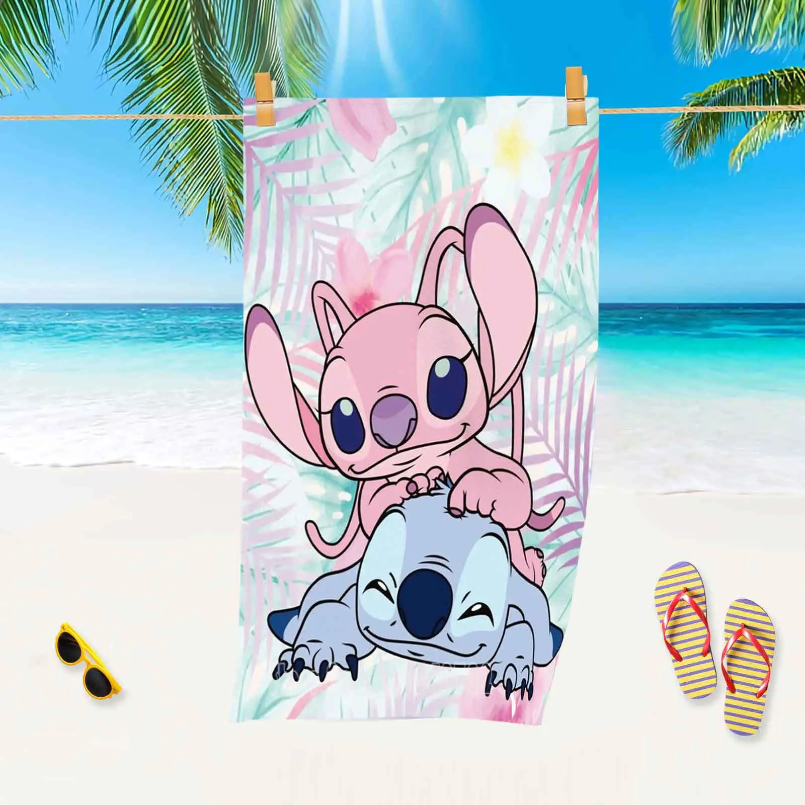 Disney Lilo & Stitch Pink Leopard Beach Towel Cartoon Cute Room Home Shower Travel Decor Bath Baby Children for Bathroom