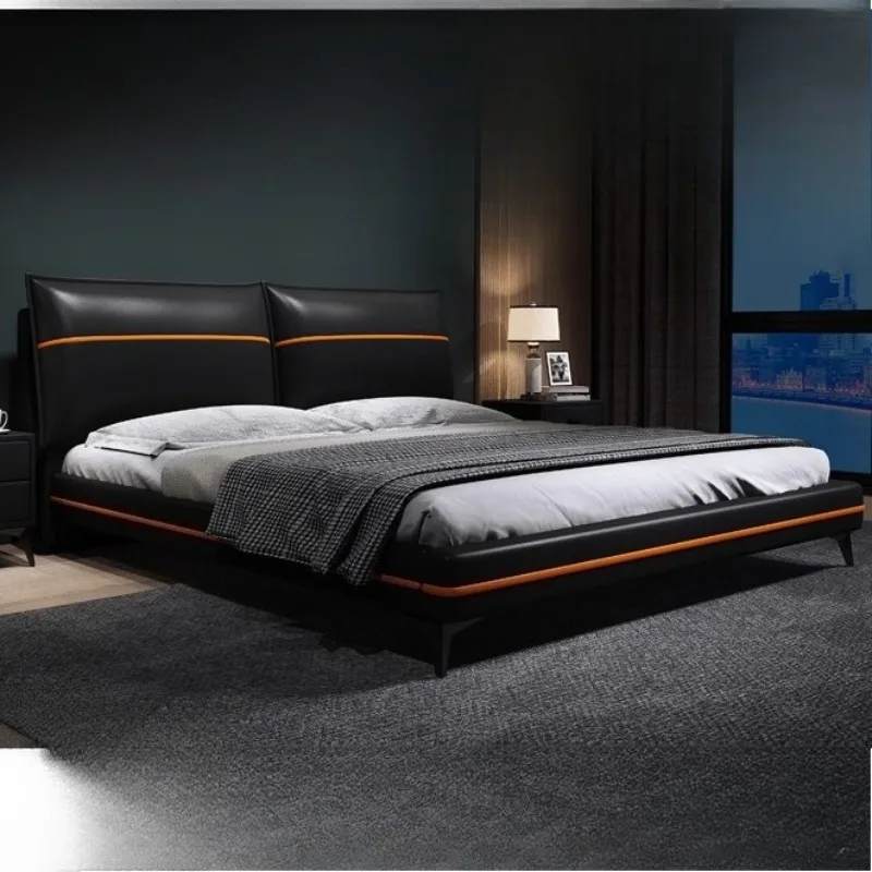 Minimalist Design Double Bed Cheap Wood Leather ModernLuxury Double Bed Mattress Storage Cheap Cama Twin Bedroom Furniture Set