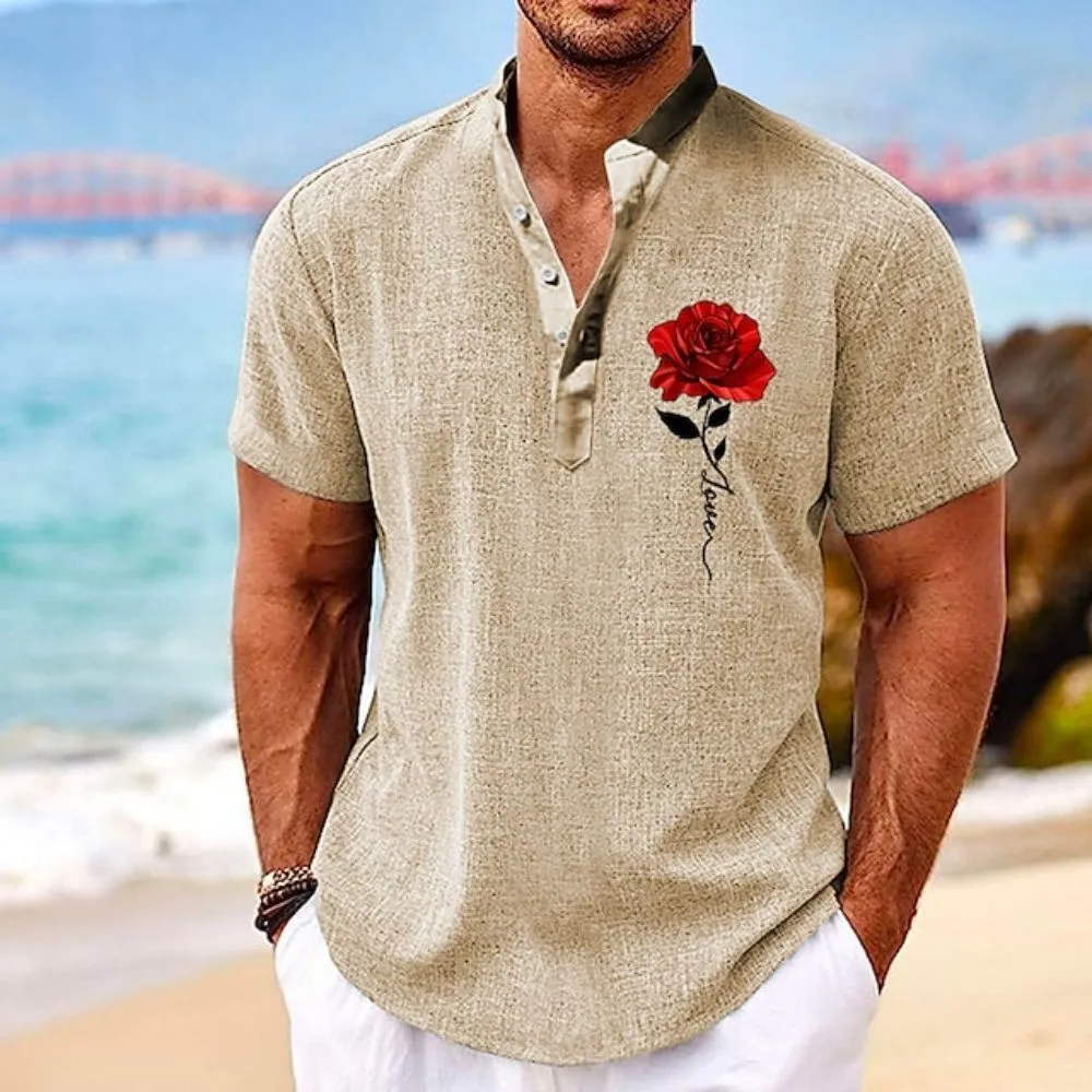 Camisa de flores 3d vintage para hombres, Tops de manga corta, ropa de diseñador de moda, ropa de verano de gran tamaño, camiseta hawaiana Henley