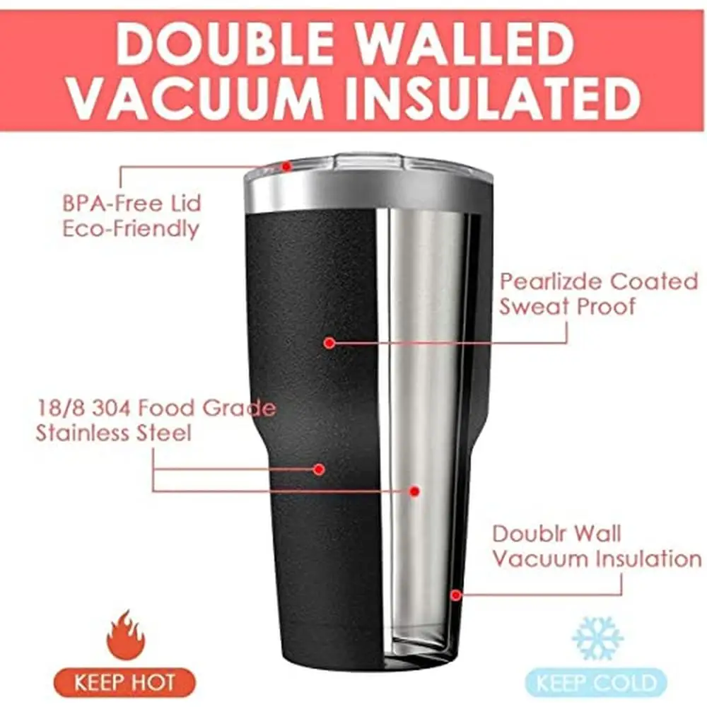 30oz Stainless Steel Insulated Tumbler Set with Lid Straws and Cleaning Brush 8 Pack Bulk Double Wall Vacuum Travel Mug Powder