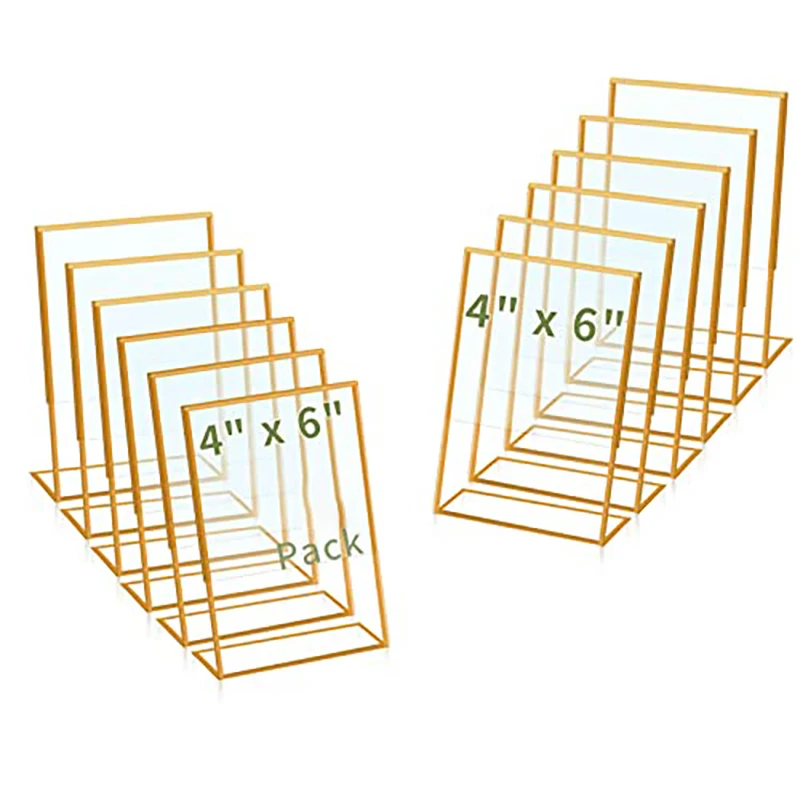 Acrylic Sign Holder Gold Frame Slant Back Stand, Clear Paper Display Table Top Sign Rack For Office Restaurant Store Wedding