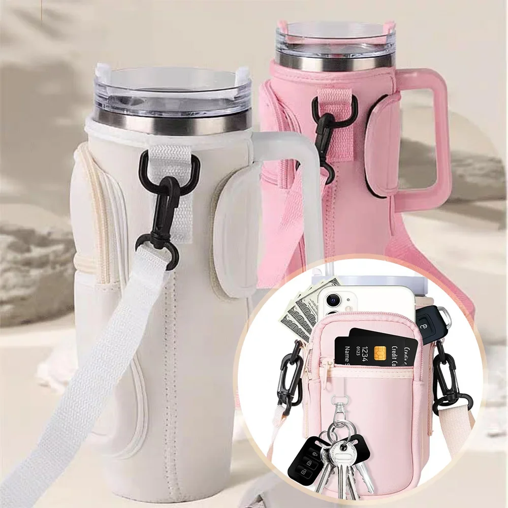 

Water Bottle Bags Water Bottle Carrier Bag with Phone Pocket for Stanley 40oz Insulated Mug Cup Holder Pouch with Shoulder Strap