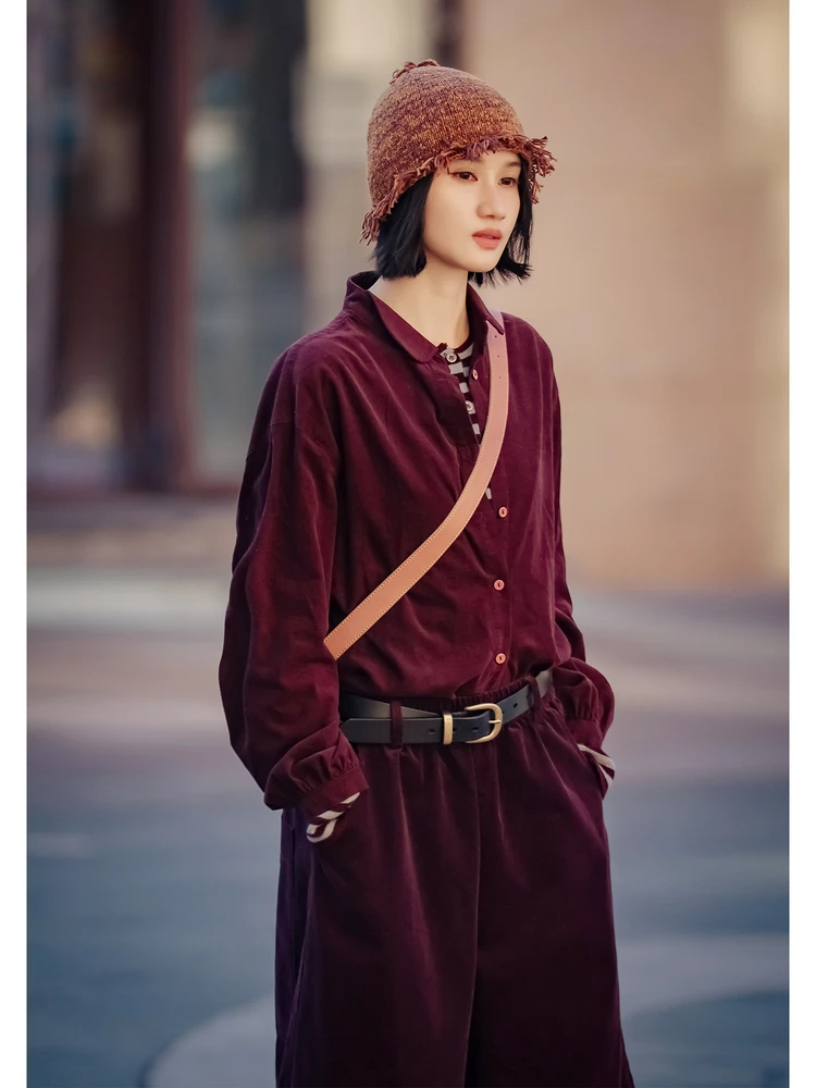 

Slimming Effect Pure Cotton Corduroy Women's irt No Stretch Casual Sle Long Sve Breathable Comfortable Spring Top