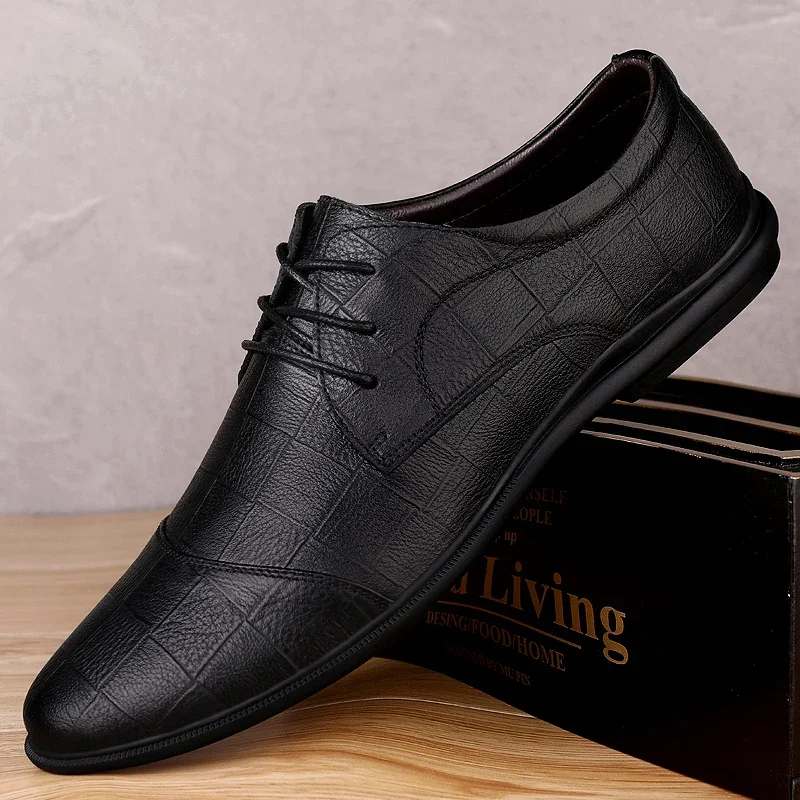 Men Dress Shoes lace up genuine Leather Luxury Fashion Groom Wedding Shoes for Men outdoor Luxury italian style Oxford Shoes