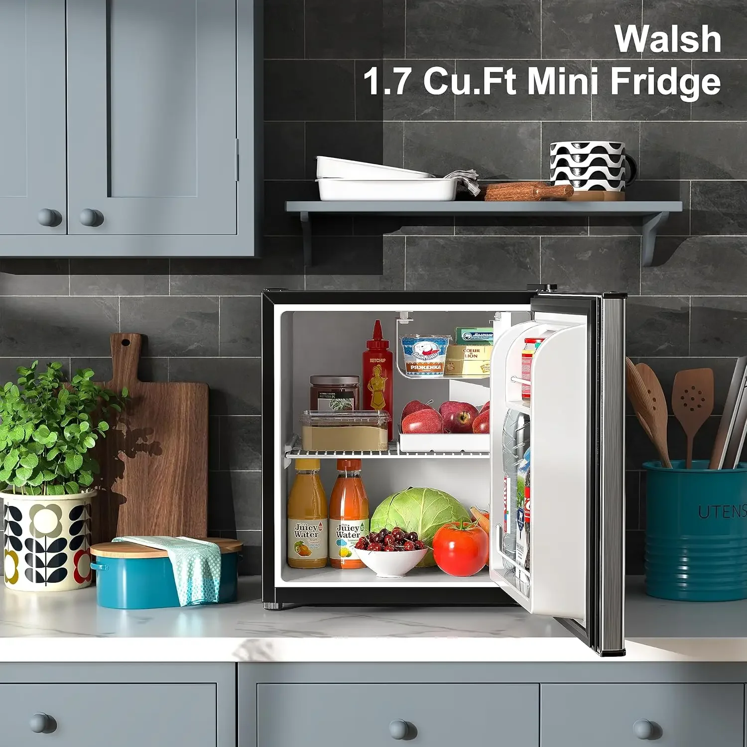 Single Door Mini Fridge, Energy Efficient, Adjustable Mechanical Thermostat with Chiller, Reversible Doors , 1.7 Cu Ft.