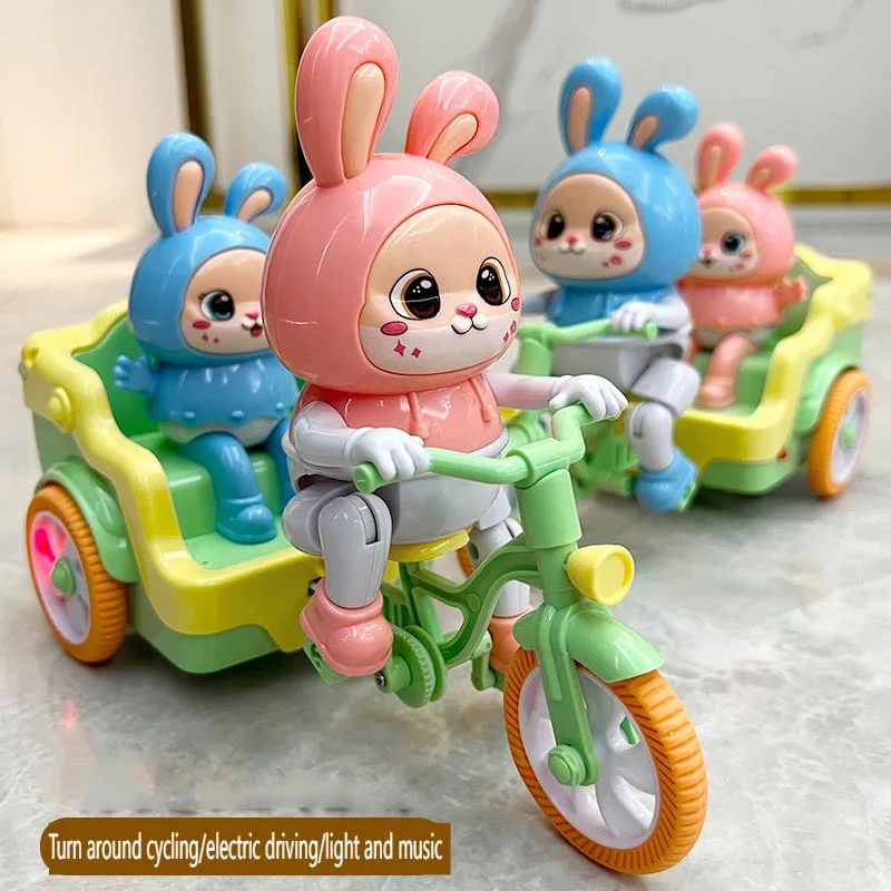 Triciclo eléctrico para montar con conejo de dibujos animados de juguete para niños, nueva bicicleta musical para bebés de 0 a 3 años