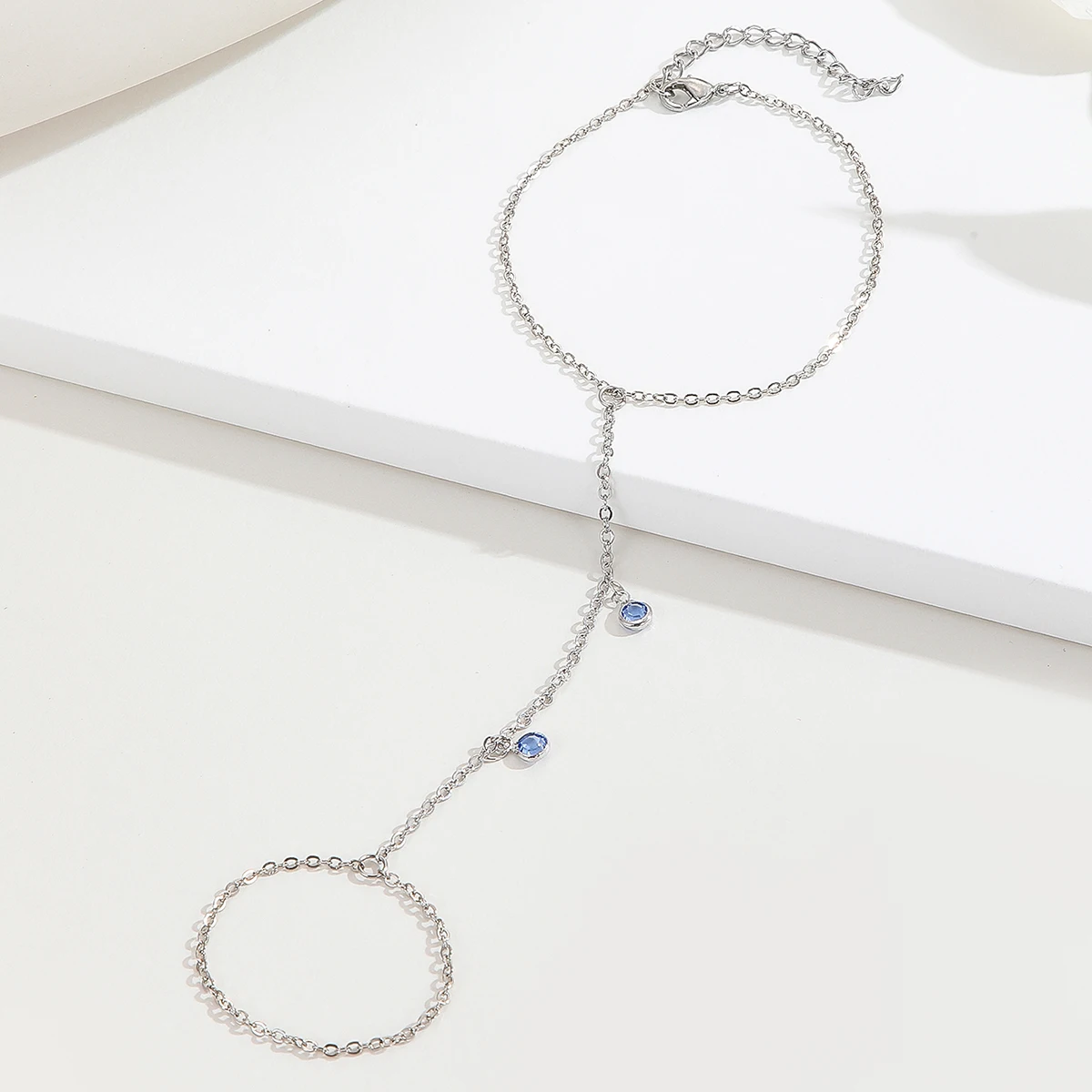 Vintage Bluish Wiolet Crystal Tassels Charm Boho Wrist Bracelet for Women Finger Ring Chains Simple Lady Aesthetic Jewelry Set