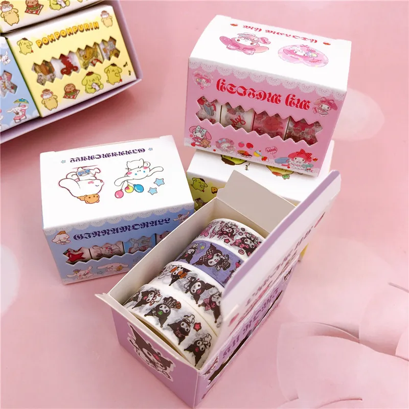 4box/lot Sanrio Kuromi Melody Cinnamoroll Washi Tapes Cute Masking Tape DIY Diary Decorative Stickers Album Stick Label