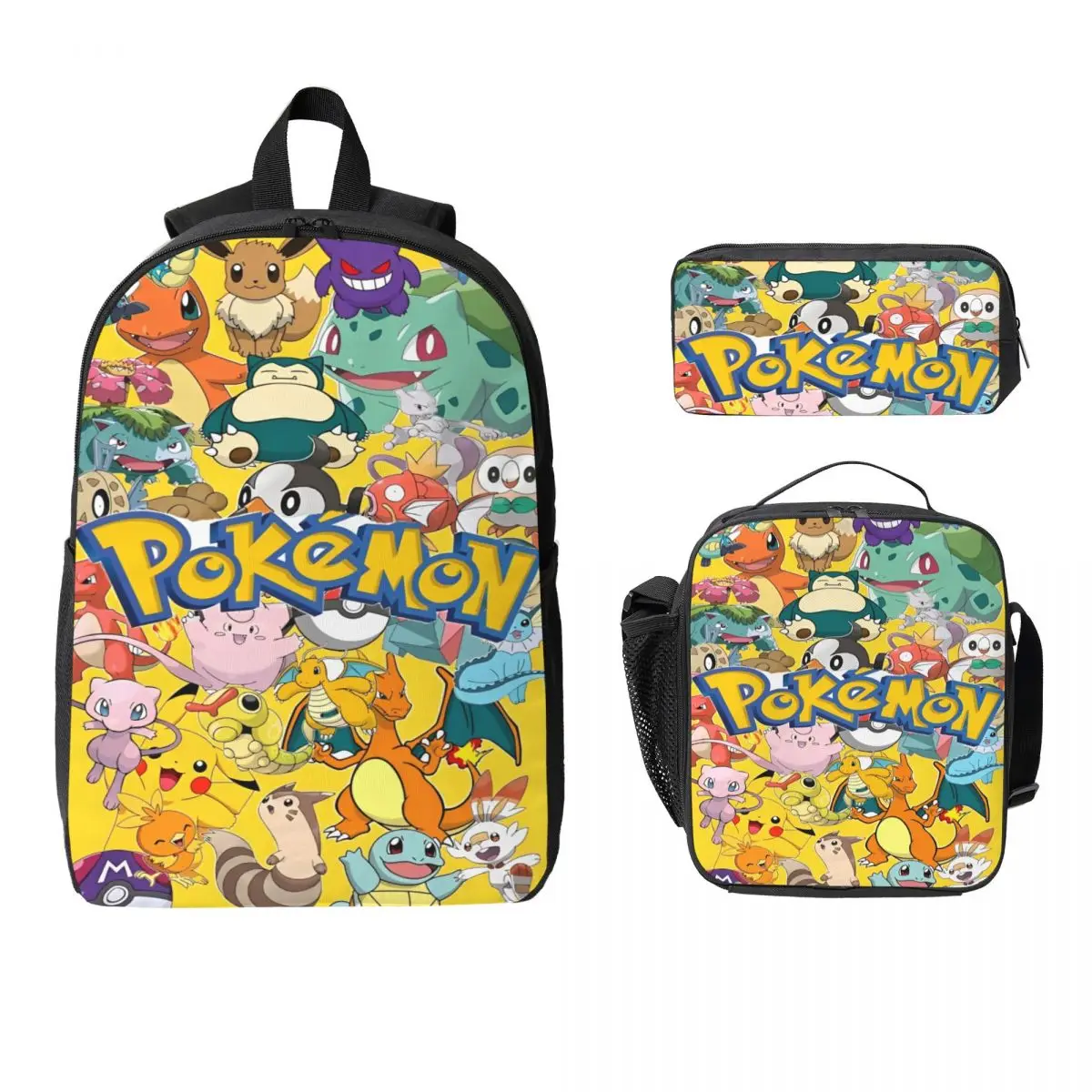 

3Pcs Pokemoned Accessories Backpack Set for Girls Boys Pencil Boxes Bookbag Sets with Lunch Box For School Students Knapsack