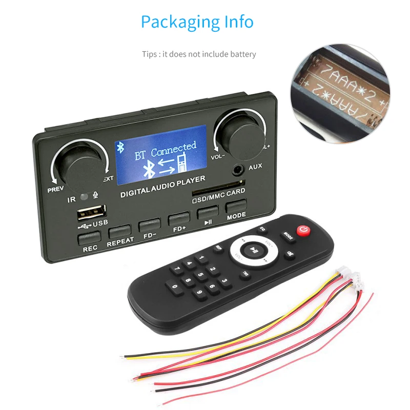 مشغل الصوت الرقمي LCD MP3 بلوتوث 5.0 لوحة فك التشفير دعم تسجيل الاتصال مع FM AUX USB SD BT لمكبر الصوت