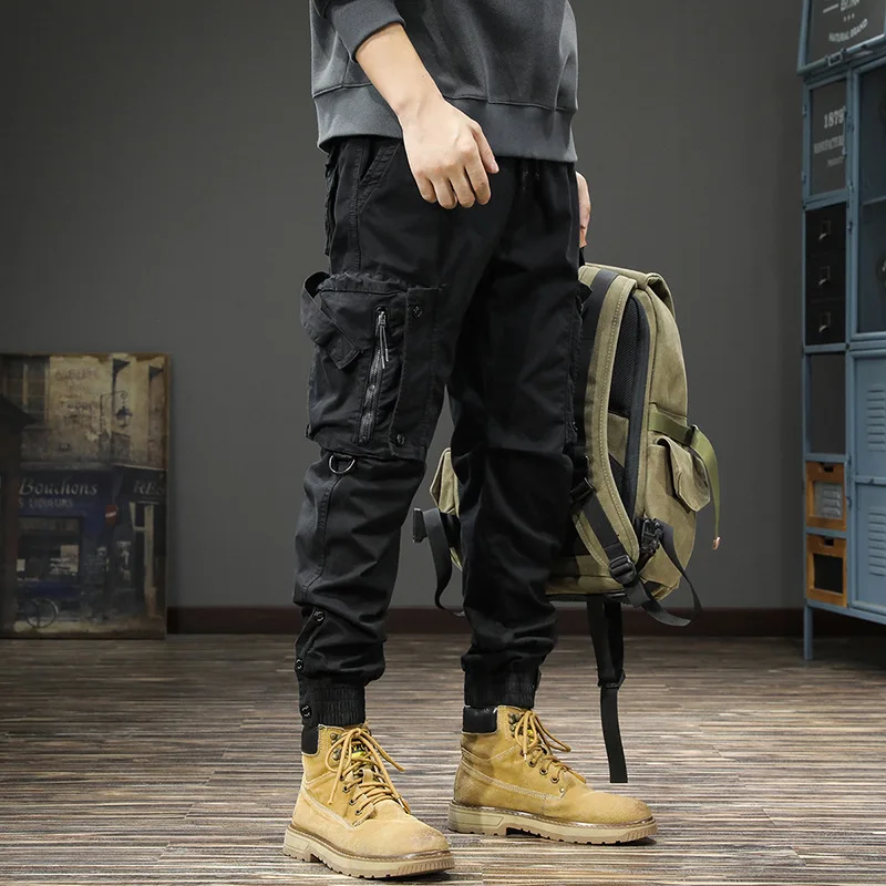 Men's Cargo Pants Outdoor Work Tactical Casual Trousers Autumn American Style Straight Leg Elastic Waist Quality Pants Male