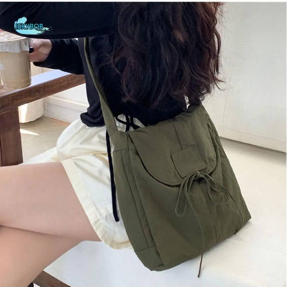 

Korean Style Flap Nylon Bow Crossbody Bag Messenger Bag Niche Design Light Soft Nylon Bag Zipper Tote Bag Shoulder Bag Travel