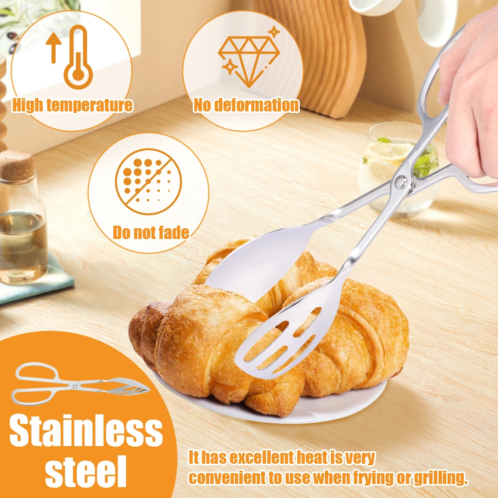 

8Pcs Buffet Tong Stainless Steel Food Serving Tong with Scissor Handle 10 Inch Hollow Out Food Clip for Dessert Steak Barbecue